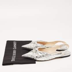 Pre Owned Jimmy Choo Silver Foil Leather Blare Knotted Slingback Flat Sandals Size 39