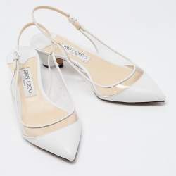 Pre Owned Jimmy Choo White Leather and PVC Slingback Sandals Size 39