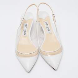 Pre Owned Jimmy Choo White Leather and PVC Slingback Sandals Size 39