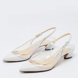 Pre Owned Jimmy Choo White Leather and PVC Slingback Sandals Size 39