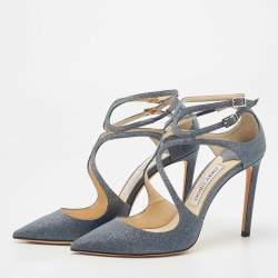 Pre Owned Jimmy Choo Dark Grey Glitter Lancer Strappy Sandals Size 38.5