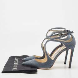 Pre Owned Jimmy Choo Dark Grey Glitter Lancer Strappy Sandals Size 38.5