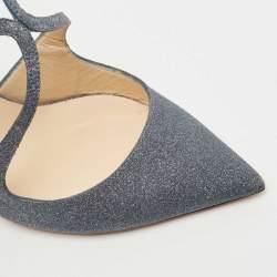Pre Owned Jimmy Choo Dark Grey Glitter Lancer Strappy Sandals Size 38.5