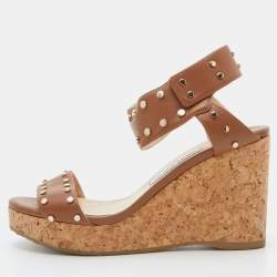 Pre Owned Jimmy Choo Brown Leather Veto Wedge Sandals Size 40