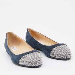 Pre Owned Jimmy Choo Blue Suede Crystals Embellished Ballet Flats Size 36