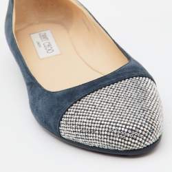 Pre Owned Jimmy Choo Blue Suede Crystals Embellished Ballet Flats Size 36