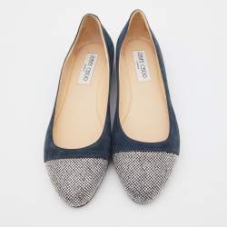 Pre Owned Jimmy Choo Blue Suede Crystals Embellished Ballet Flats Size 36