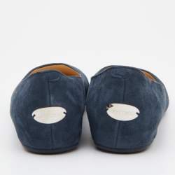 Pre Owned Jimmy Choo Blue Suede Crystals Embellished Ballet Flats Size 36