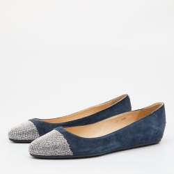 Pre Owned Jimmy Choo Blue Suede Crystals Embellished Ballet Flats Size 36