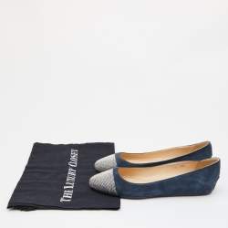 Pre Owned Jimmy Choo Blue Suede Crystals Embellished Ballet Flats Size 36