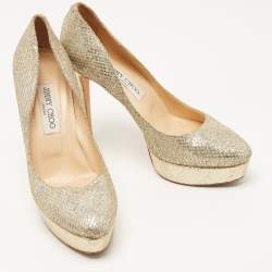 Pre Owned Jimmy Choo Silver/Gold Lurex Fabric Alex Platform Pumps Size 39
