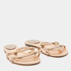 Pre Owned Jimmy Choo Metallic Foil Leather Flat Slides Size 39