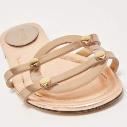 Pre Owned Jimmy Choo Metallic Foil Leather Flat Slides Size 39