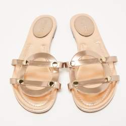 Pre Owned Jimmy Choo Metallic Foil Leather Flat Slides Size 39