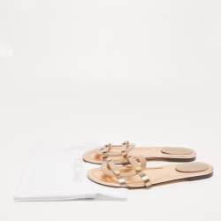 Pre Owned Jimmy Choo Metallic Foil Leather Flat Slides Size 39