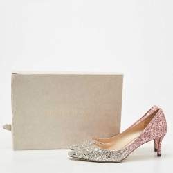 Pre Owned Jimmy Choo Pink/Silver Coarse Glitter Romy Pointed Toe Pumps Size 39.5