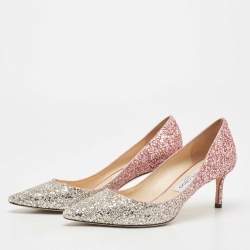 Pre Owned Jimmy Choo Pink/Silver Coarse Glitter Romy Pointed Toe Pumps Size 39.5