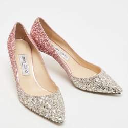 Pre Owned Jimmy Choo Pink/Silver Coarse Glitter Romy Pointed Toe Pumps Size 39.5