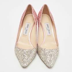 Pre Owned Jimmy Choo Pink/Silver Coarse Glitter Romy Pointed Toe Pumps Size 39.5