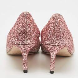 Pre Owned Jimmy Choo Pink/Silver Coarse Glitter Romy Pointed Toe Pumps Size 39.5