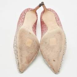 Pre Owned Jimmy Choo Pink/Silver Coarse Glitter Romy Pointed Toe Pumps Size 39.5