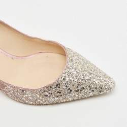 Pre Owned Jimmy Choo Pink/Silver Coarse Glitter Romy Pointed Toe Pumps Size 39.5