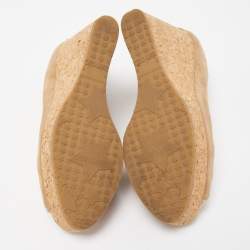 Pre Owned Jimmy Choo Brown Suede Papina Cork Wedge Platform Peep Toe Pumps Size 37.5