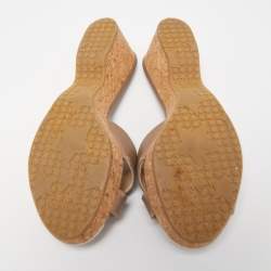 Pre Owned Jimmy Choo Beige Leather Prima Cork Wedge Sandals Size 38.5