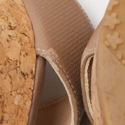 Pre Owned Jimmy Choo Beige Leather Prima Cork Wedge Sandals Size 38.5