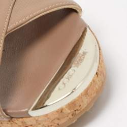 Pre Owned Jimmy Choo Beige Leather Prima Cork Wedge Sandals Size 38.5