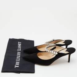 مملوكة مسبقًا حذاء مولز جيمي تشو بينغ جلد لامع أسود مرصع كريستال مقاس 38