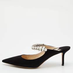 مملوكة مسبقًا حذاء مولز جيمي تشو بينغ جلد لامع أسود مرصع كريستال مقاس 38