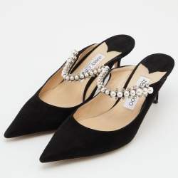 مملوكة مسبقًا حذاء مولز جيمي تشو بينغ جلد لامع أسود مرصع كريستال مقاس 38