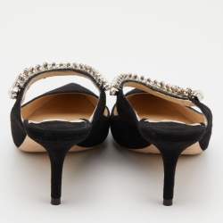 مملوكة مسبقًا حذاء مولز جيمي تشو بينغ جلد لامع أسود مرصع كريستال مقاس 38