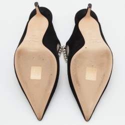 مملوكة مسبقًا حذاء مولز جيمي تشو بينغ جلد لامع أسود مرصع كريستال مقاس 38