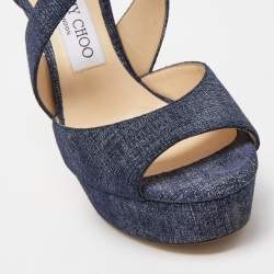 مملوكة مسبقًا Jimmy Choo Navy Blue Textured Suede April Platform Ankle Strap Sandals 36