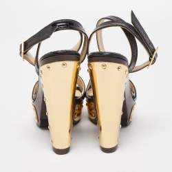 Pre Owned Jimmy Choo Black Croc Embossed Ultimate Wooden Ankle Strap Platform Sandals Size 36
