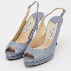 Pre Owned Jimmy Choo Blue Python Embossed Leather Nova Slingback Pumps Size 40