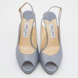 Pre Owned Jimmy Choo Blue Python Embossed Leather Nova Slingback Pumps Size 40