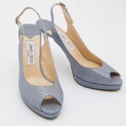 Pre Owned Jimmy Choo Blue Python Embossed Leather Nova Slingback Pumps Size 40