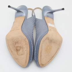 Pre Owned Jimmy Choo Blue Python Embossed Leather Nova Slingback Pumps Size 40