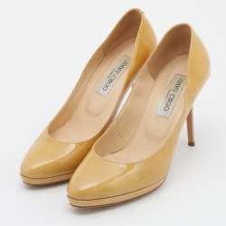 Pre Owned Jimmy Choo Yellow Patent Leather Pumps Size 37.5