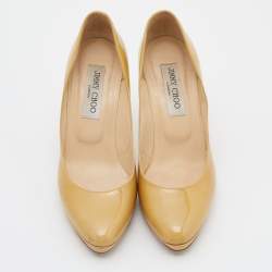 Pre Owned Jimmy Choo Yellow Patent Leather Pumps Size 37.5
