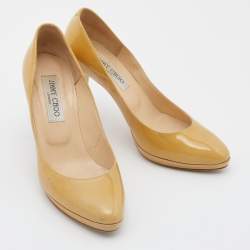 Pre Owned Jimmy Choo Yellow Patent Leather Pumps Size 37.5