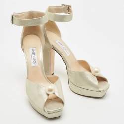 مملوكة مسبقًا Jimmy Choo Metallic Laminated Suede Socorie Sandals Size 41
