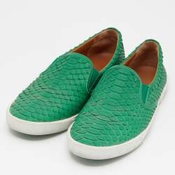 Pre Owned Jimmy Choo Green Python Slip On Sneakers Size 38.5