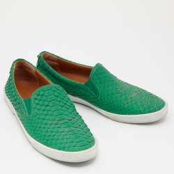 Pre Owned Jimmy Choo Green Python Slip On Sneakers Size 38.5
