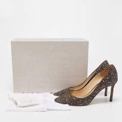 Pre Owned Jimmy Choo Black Coarse Glitter Romy Pointed Toe Pumps Size 37