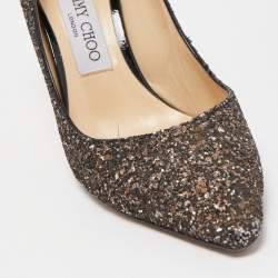Pre Owned Jimmy Choo Black Coarse Glitter Romy Pointed Toe Pumps Size 37