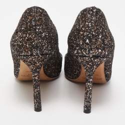 Pre Owned Jimmy Choo Black Coarse Glitter Romy Pointed Toe Pumps Size 37